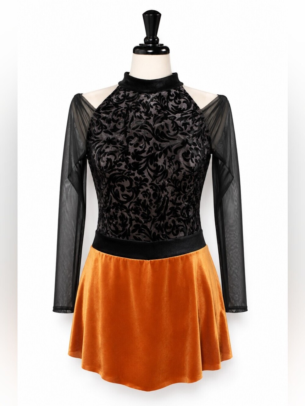 Revolution Black & Copper Jazz Tap Dance Costume Dress Sz L Child Cold Shoulder
